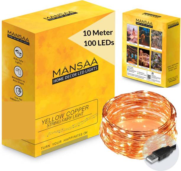 MANSAA 100 LEDs 10.06 m Yellow, Gold Steady String Rice Lights