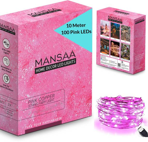 MANSAA 100 LEDs 10.06 m Pink Steady Bulb Rice Lights