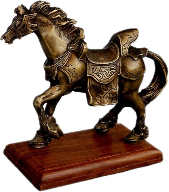 MOZO HUB Handcrafted Metal Golden Horse with Wooden base 24 cm Decorative Showpiece  -  24 cm