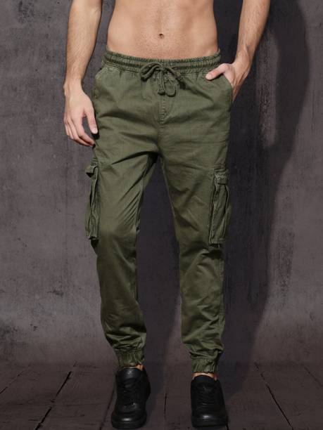Men Regular Fit Dark Green Pure Cotton Trousers