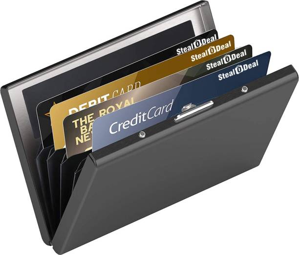 StealODeal Protected Black Slim Stainless Steel Debit/Credit 6 Card Holder