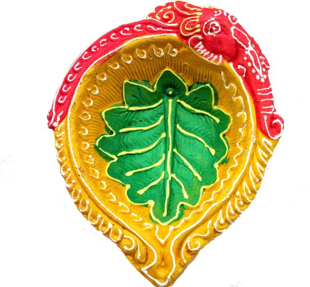 SUNINOW Suninow Handpainted Terracotta/Earthen Clay Decorative Big Diwali Diya/Tealight for Deepawali Pooja/Puja (Orange) Terracotta Table Diya Set