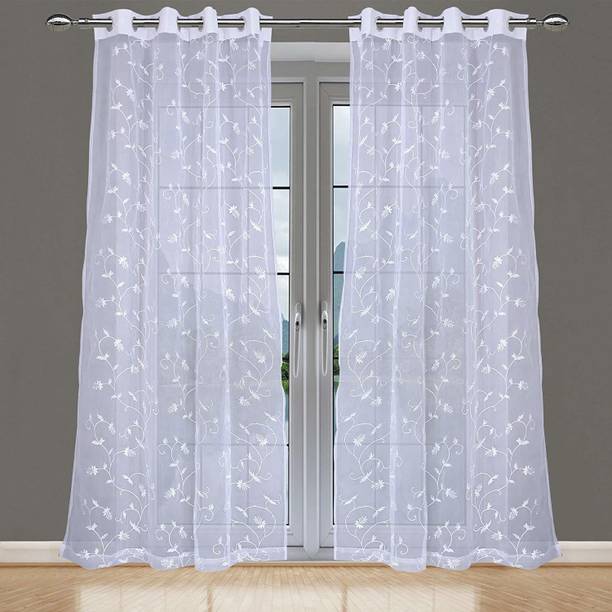 JVIN FAB 213.36 cm (7 ft) Polyester Transparent Door Curtain (Pack Of 2)