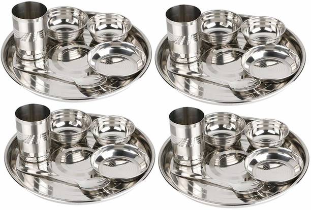 LIMETRO STEEL Pack of 24 Steel Sttainless Steel high Quality Heavy gauge 24 pcs Dinner Set Dinner Set