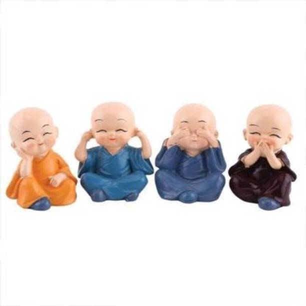 kuku Handcrafted Baby Monk Buddha Set Of 4 Statue Decorative Showpiece Decorative Showpiece  -  4 cm