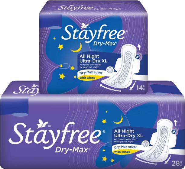 STAYFREE Dry-Max All Nights| All round protection through the night| 2x better coverage Sanitary Pad