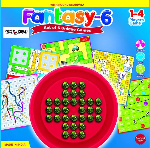 Miss & Chief Fantasy 6 Board Games. 6 In 1 Board Games For All Ages. Board Game Money & Assets Games Board Game