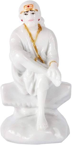 S A Gifts Sai Amrut Marble Sai Baba Idol (White) Decorative Showpiece  -  10 cm