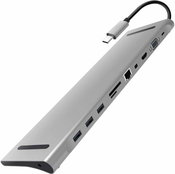 microware USB C Laptop Docking Station Multiple Port USB C Laptop Docking Station Multiple Port to HDMI/VGA/Mini DP/LAN RJ45 Ethernet/3 USB 3.0/SD/TF Card Reader/Audio/Type C PD Charging Port for MacBook Pro 2016 Chromebook Pixel and More USB Hub
