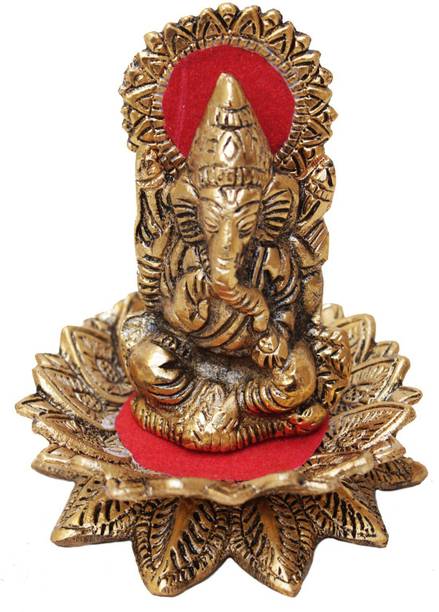 Arrakasta Crafts God ganpati sitting flower ganesha statue for prosperity and fortune Vastu Figurine for pooja temple Decorative Showpiece  -  12.5 cm