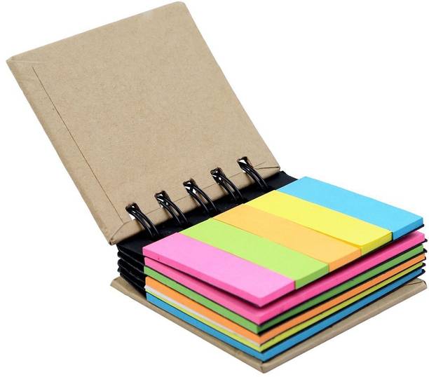 R H lifestyle Pocket Size Spiral Book With Neon Color Sticky Notes And Flags 25 Sheets Regular, 5 Colors