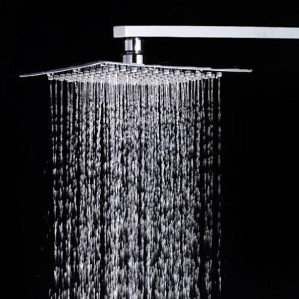 AMJ 8X8 (8") Premium quality Stainless Steel UltraSlim Square Rain Shower Head with 12 inch square arm Shower Head