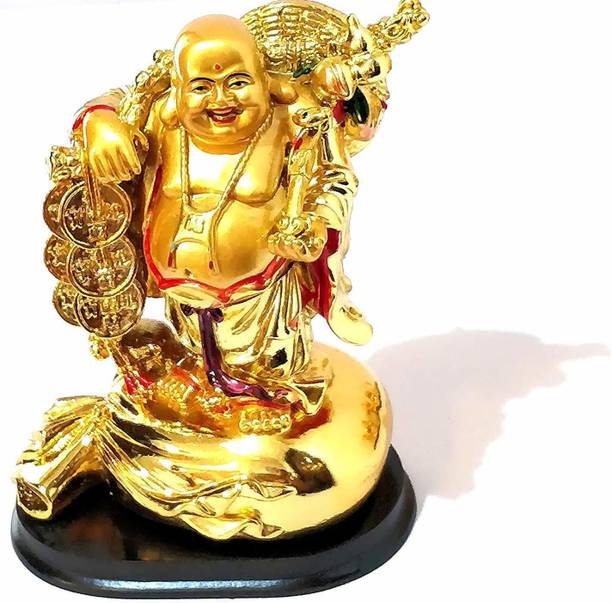 Ripe India Laughing Buddha Coin Chain Big Size 19 cm for Wealth for Money For Success Decorative Showpiece  -  19 cm