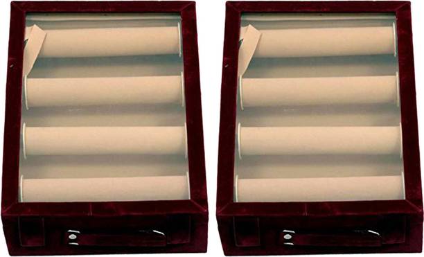 कुबेर इंडस्ट्रीज़ Wooden 2 Piece Four Rod Transparent Velvet Bangle Storage Box, Maroon - CTKTC22803 मेकअप वैनिटी बॉक्स