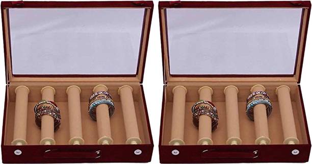 कुबेर इंडस्ट्रीज़ Wooden 2 Piece Five Rod Transparent Velvet Bangle Storage Box, Maroon - CTKTC22806 मेकअप वैनिटी बॉक्स