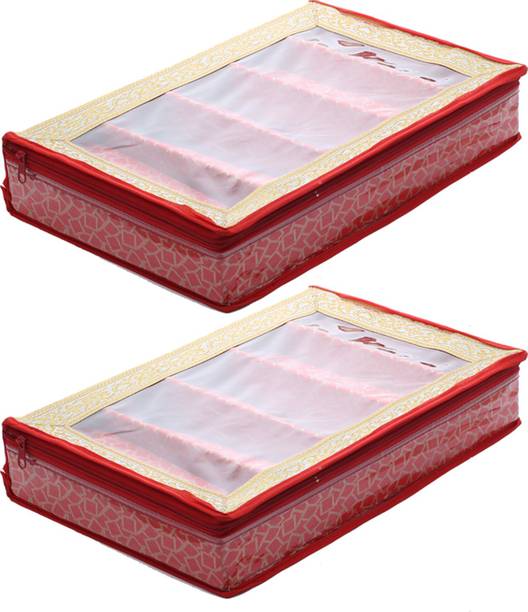 KUBER INDUSTRIES Brocade Hardboard 2 Pieces Five Rod Bangle Box (Red) - CTKTC22899 Make Up Vanity Box