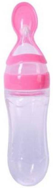 croox Soft Food Grade Baby Feeding Bottle With Spoon ( Multicolour ) pack of 1  - Silicone