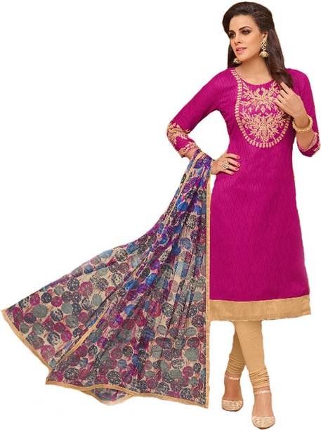 Unstitched Cotton Salwar Suit Material Embroidered