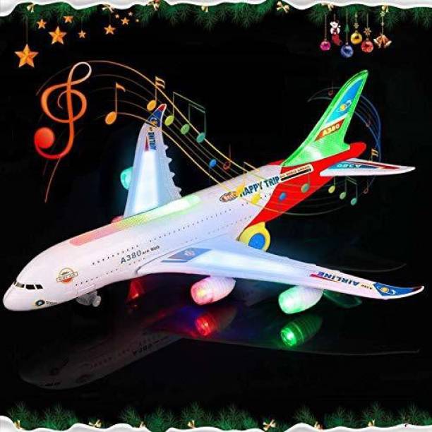 Hardik Toys Airplane Toy Kids Toy Plane Airbus with Flashing Lights, Realistic Aircraft Jet Engine Sounds, Changes Direction Auto, Bump and Go Action Toy Airplanes for 3+ Years(Colors May Vary)