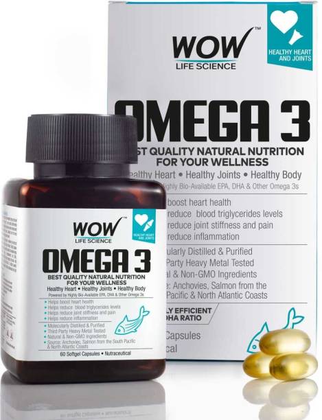 WOW Life Science Omega-3 1000mg Capsules with Fish oil - EPA + DHA Enriched