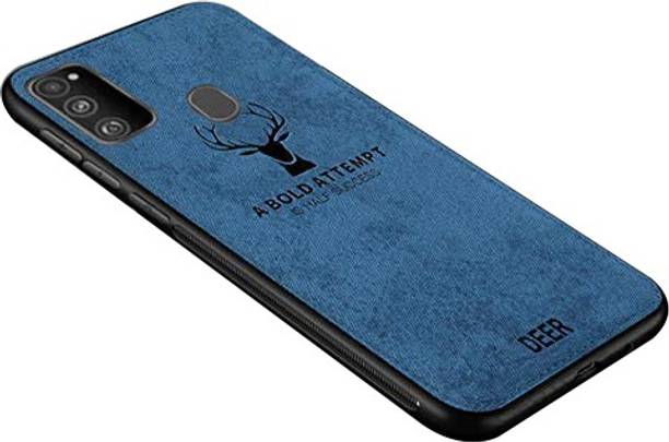 MOBILOVE Back Cover for Samsung Galaxy M30s / M21 | Deer Pattern Cloth Texture Leather Finish Soft Fabric Case