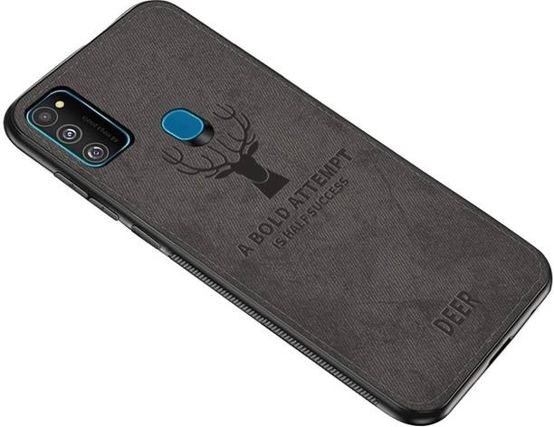 MOBILOVE Back Cover for Samsung Galaxy M30s / M21 | Deer Pattern Cloth Texture Leather Finish Soft Fabric Case