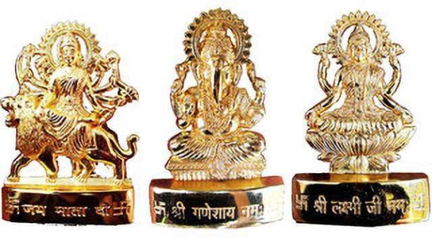 SV Traders Gold Plated Durga Ji,Ganesh Ji and Saraswati Ji Idol Decorative Showpiece  -  7 cm