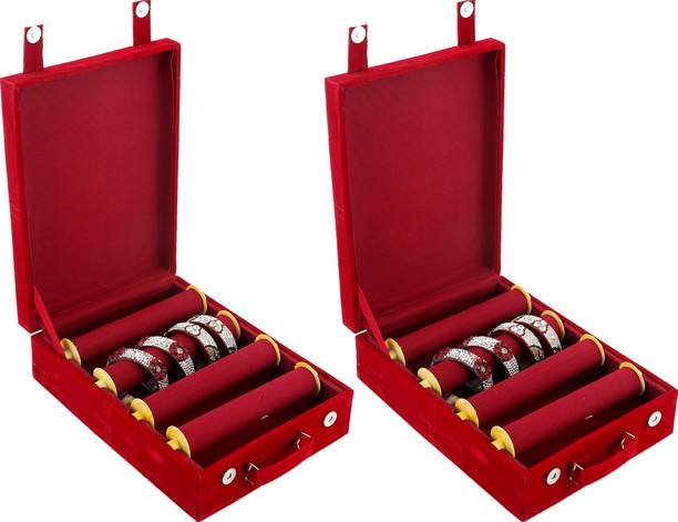 कुबेर इंडस्ट्रीज़ Wooden 2 Piece Four Rod Velvet Bangle Storage Box (Maroon) - CTKTC22742 मेकअप वैनिटी बॉक्स
