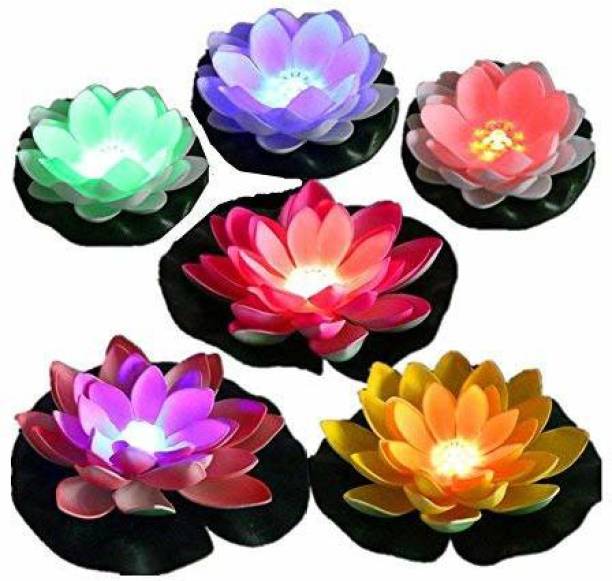 JAMBOREE Water Floating Smokeless Candles & Lotus Flowers Sensor Led TeaLight Unbreakable for Outdoor and Indoor Decoration - Pack of 6 Candle