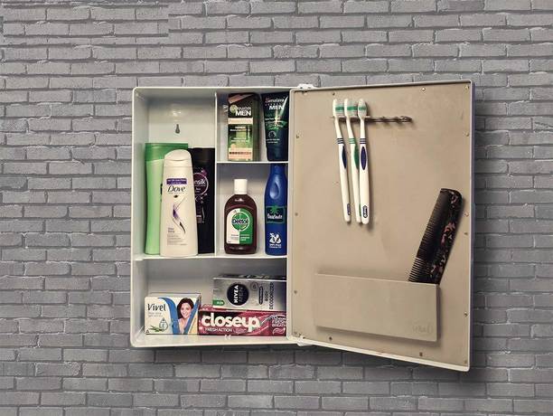 Burhani Camry 4 Shelves Bathroom Cabinet with Mirror Door White Acrylic Wall Shelf