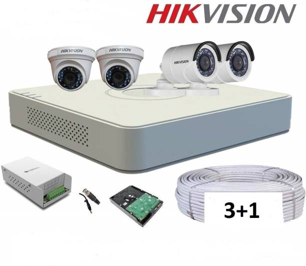 HIKVISION Hikvision 1MP (720P) 2 Dome &amp; 2 Bullet CCTV Cameras with 4 Channel DVR with 1TB Hard Disk COMBO KIT Security Camera