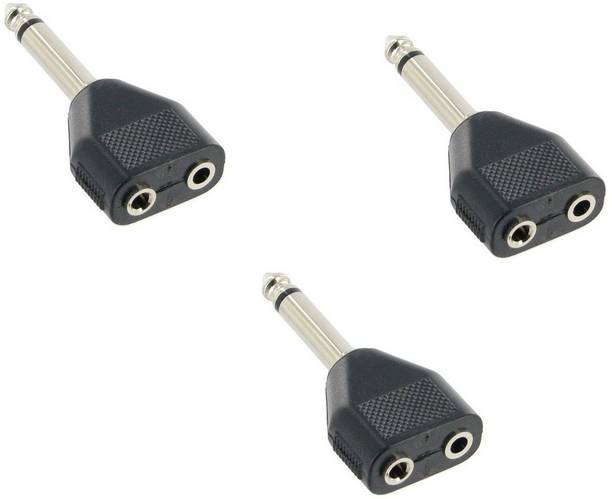 Techvik Pack Of 3 Pcs 6.35mm Mono 1/4-Inch Audio Amplifier Stereo (0.05 Meter) Male Plug to Dual 3.5mm Female Stereo Jack Sockets Audio Microphone Converter Male Plug to Dual 3.5mm Female Stereo Jack Sockets Audio Microphone Wire Connector