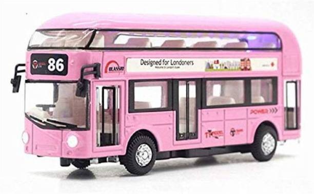 RBGIIT STORE Double Decker Die cast Metal Body Door Opening Luxury Pink Toy Bus with LED Light and Sound