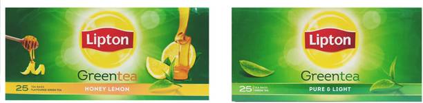 लिप्टन हनी लेमन एंड प्योर लाइट ग्रीन टी (2*25 टी बैग्स बॉक्स एन्वेलप) शहद, नींबू ग्रीन टी बैग डिब्बा