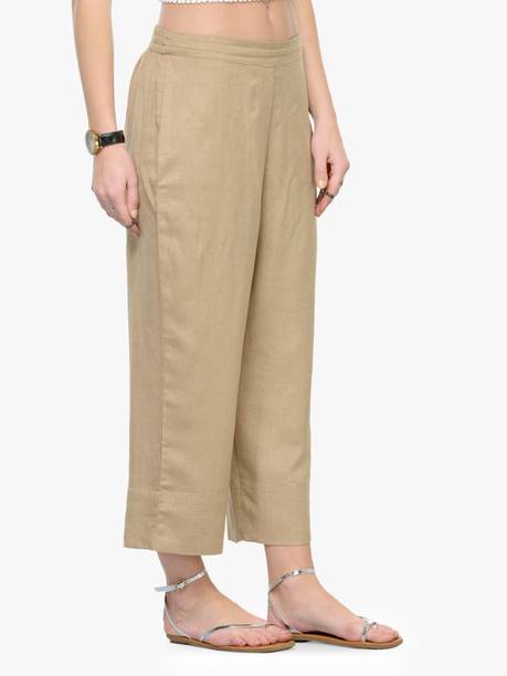 Varanga Women Regular Fit Beige Viscose Rayon Trousers