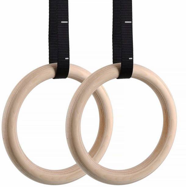 Leosportz wooden Gymnastic Rings W/Adjustable Straps, Metal Buckles & Home Gym (Set of 2) - Non-Slip - Great for Workout, Strength Training, Fitness Pilates Ring