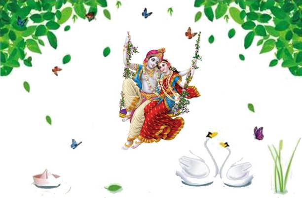 RANGOLI 90 cm Set Of Two Greenry & Radha krishna Self Adhesive Sticker