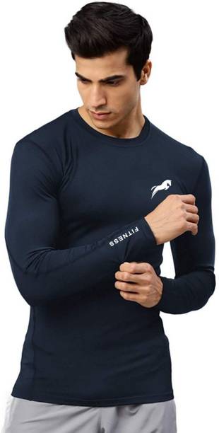 Men Sporty Round Neck Elastane Black T-Shirt
