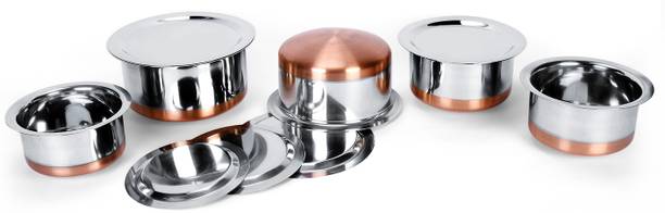 LIMETRO STEEL Stainless Steel High Quality Mirror Polish 22 Gauge Round Base Copper Tope With Lid Set Size No 10 to 14 Capacity ( 1Ltr , 1.5Ltr , 2Ltr , 2.5Ltr , 3Ltr) Handi 3 L with Lid��(Stainless Steel) Handi 2.5 L with Lid
