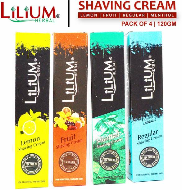 LILIUM Herbal Fruit, Lemon, Regular & Menthol Shaving Cream 120g Each Pack of 4