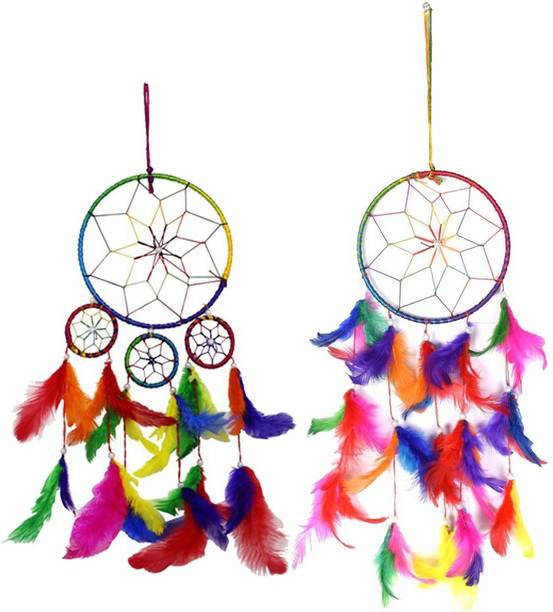 Ryme Car and Wall Hanging Multi Color Dream Catcher (Pack of 2) Wool Dream Catcher