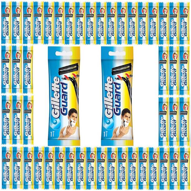 Gillette Guard Cartridge Single Blade With Razor (48 Cartridge + 2 Razor Handle) Pack of 50 Items, Men & Women