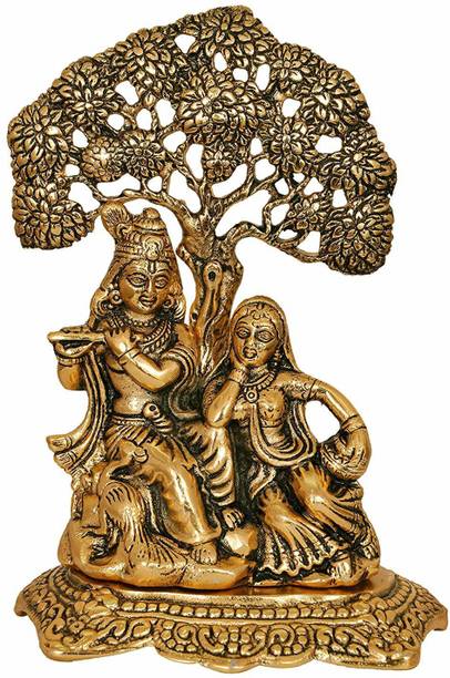 SV Traders Radha Krishna Sitting Under Tree Idol Metal Statue Showpiece Decorative Showpiece  -  18 cm