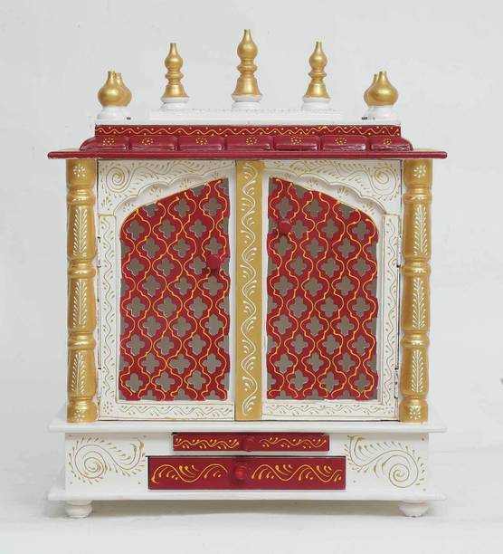 Marusthalee Home Wood Temple with light Solid Wood Home Temple