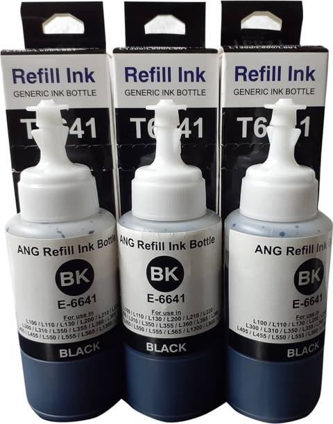 Ang T6641 Refill Ink For Use In Epson L100, L110, L130, L200, L210, L220, L300, L310, L350, L355, L360, L365, L455, L550, L555, L565, L1300 Printers - 70 ML - Pack of 3 Black Ink Cartridge