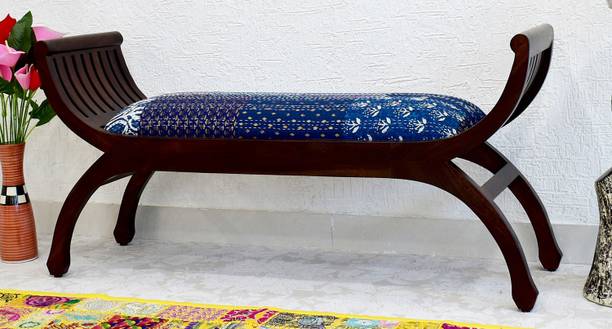 SamDecors SamDecors solid sheesham wood two seater sofa senate dark brown with Printed Kantha Gudri patchwork in Cotton (lacquer finish, walnut) Solid Wood 2 Seater