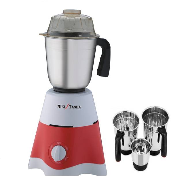 Nikitasha N-1 500 W Mixer Grinder 500-Watt Mixer Grinder with 3 Jars, (RED and White) | 3 Jars | White, Red
