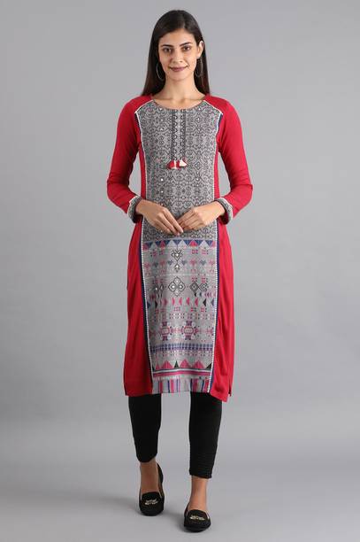 Geometric Print Cotton Blend Straight Kurta for Women