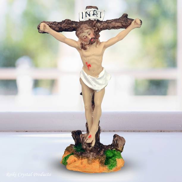 REIKI CRYSTAL PRODUCTS Religious Jesus Christian Statue Cross of Jesus Christ Statue of Sacred Heart Showpiece Decorative Showpiece  -  18 cm
