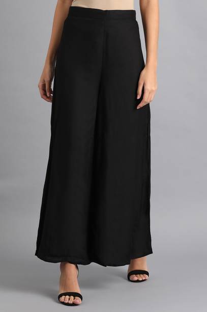 Women Flared Black Viscose Rayon Trousers